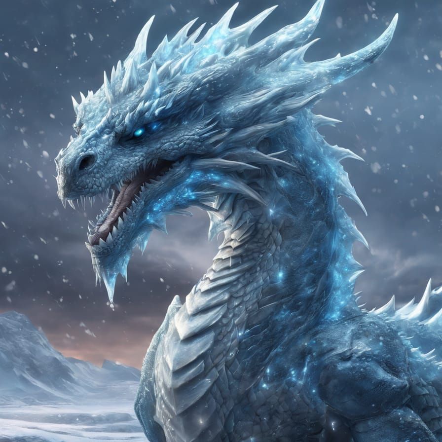 Realistic Ice Dragon in Desolate Landscape