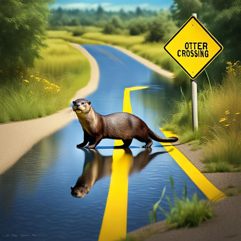 River Otter Crossing Sign in Photorealistic Detail