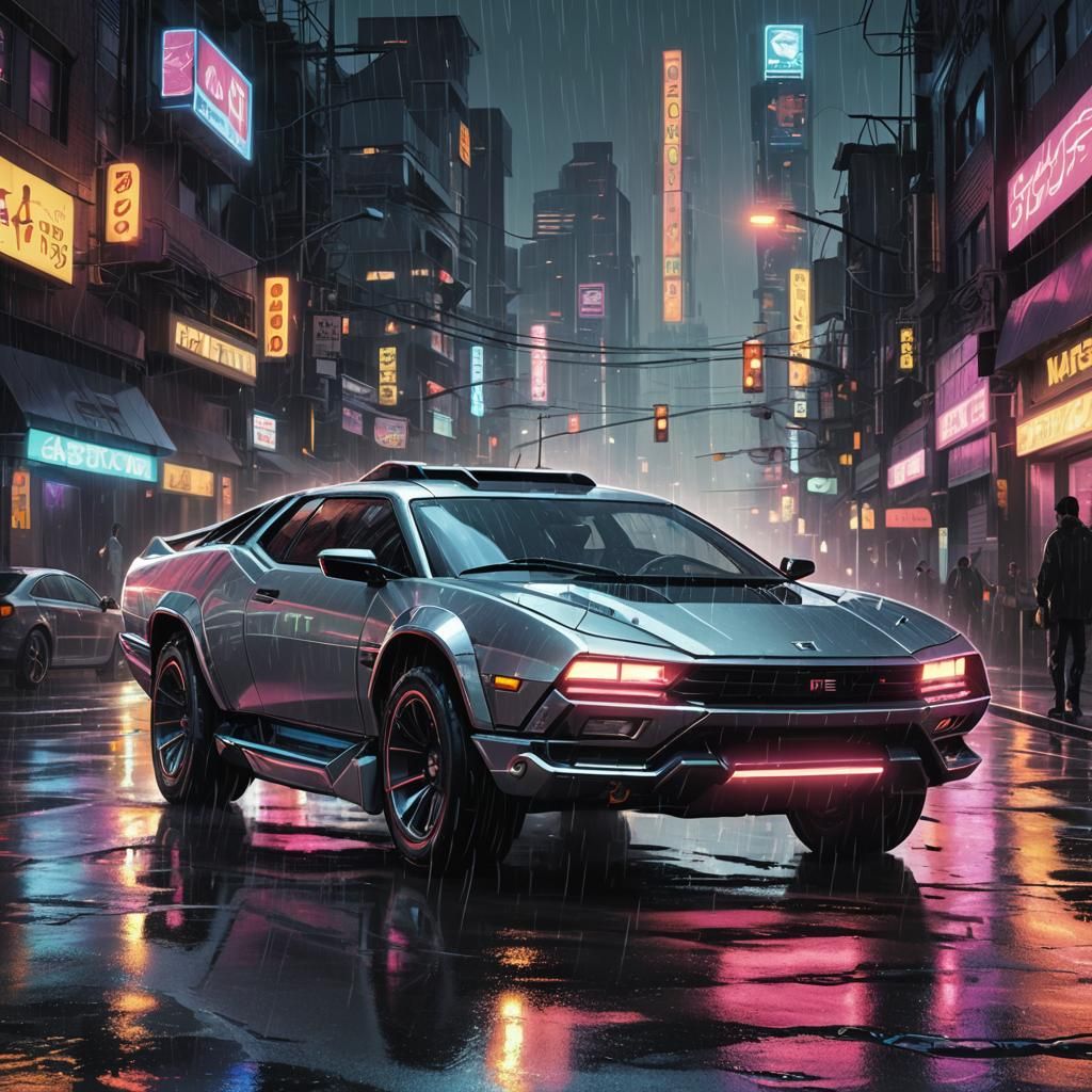 Cyberpunk Hover Car Speeds Through Neon City