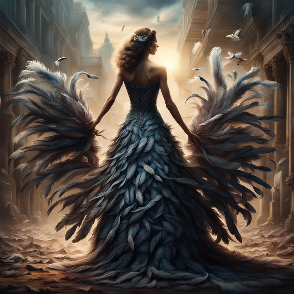 Feather Dress: Dramatic Digital Woman Portrait