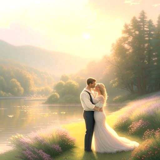 Warm Embrace in a Serene Landscape, in Soft Realism Style