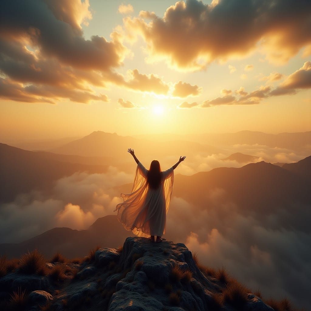 Ethereal Figure Basks in Golden Sunset Glow