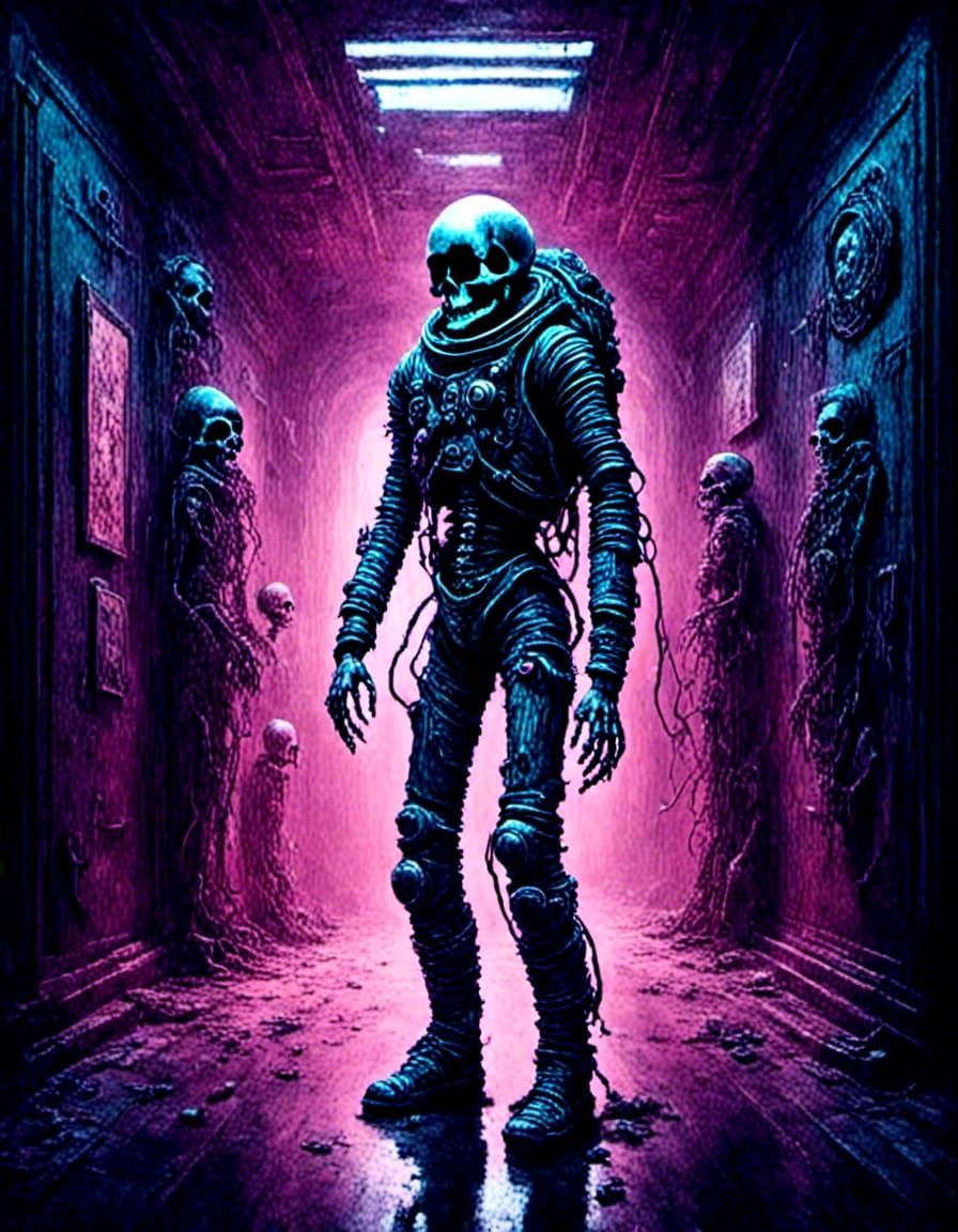 Skeleton Astronaut in Haunted Space Station