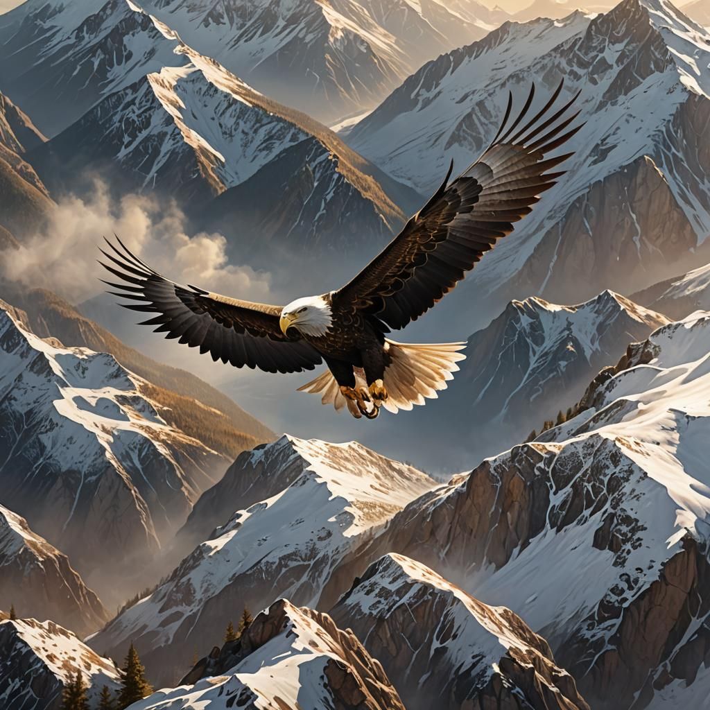 Eagle Soaring Over Mountains: Hyper-Realistic Digital Art