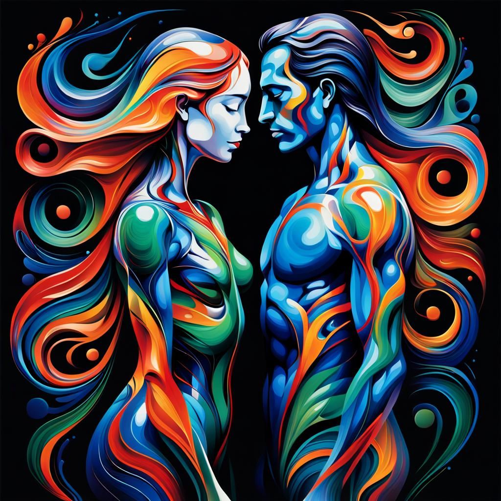 Vibrant Abstract Illustration of Intertwined Figures