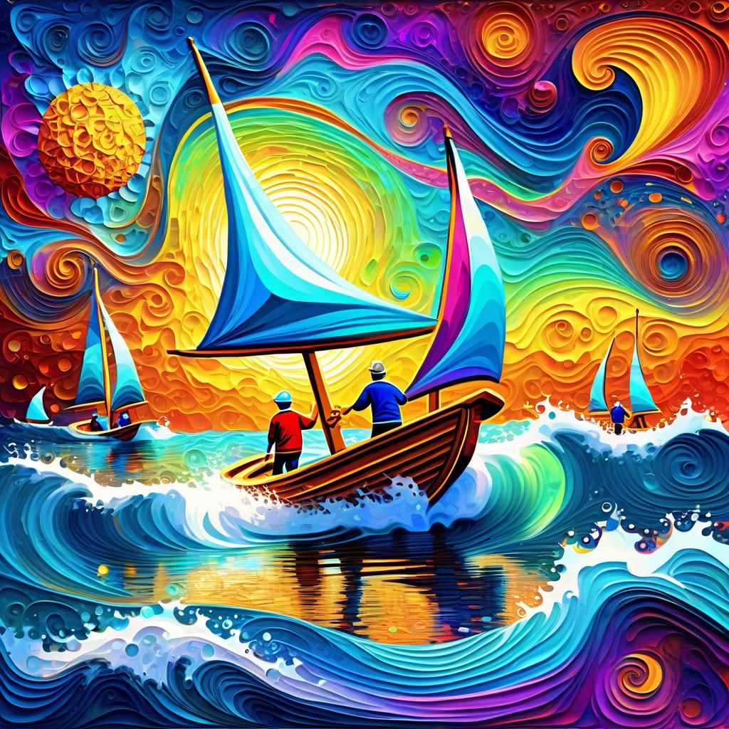 Psychedelic Seas Sailing Trip in Expressionist Style