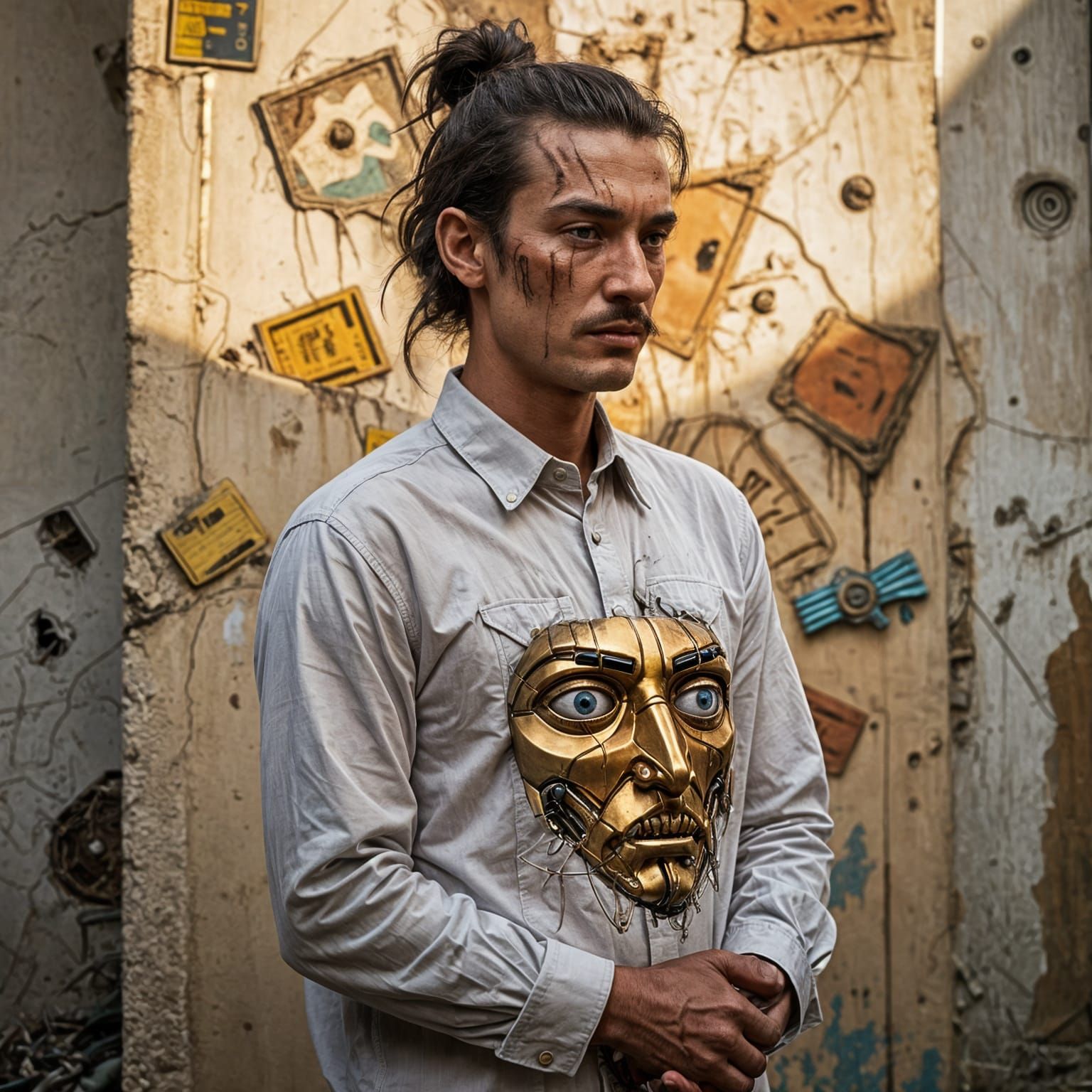 Surreal Street Art with Melting Clocks and Distressed Textur...