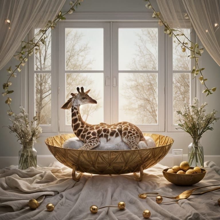 Giraffe in Gold Eggshell: An Enchanting Scene