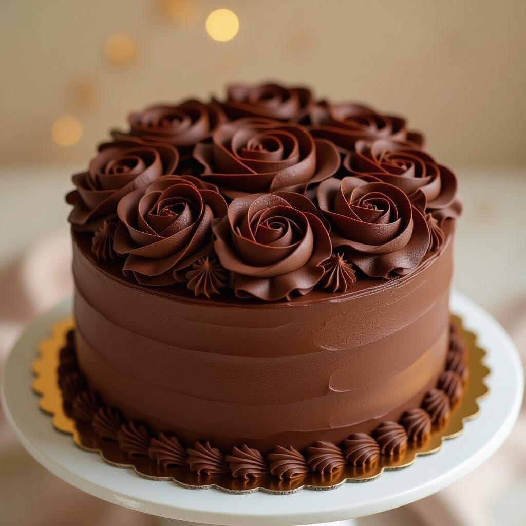 Chocolate Cake with Brown Roses in Art Nouveau Style