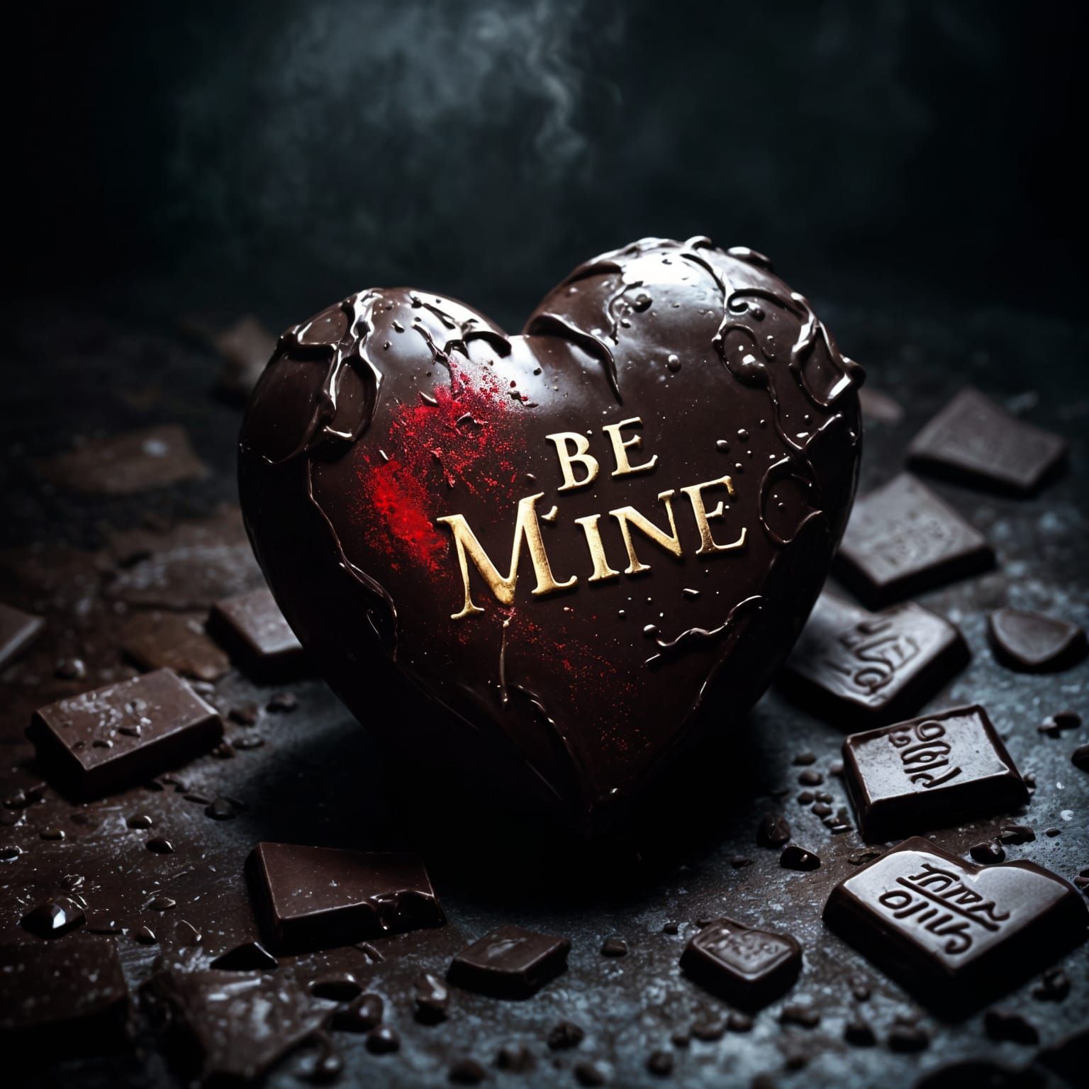 Romantic Chocolate Conversation Heart in Dark Art Style