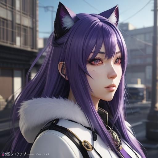 Anime Girl with Violet Hair, Furry 3D Art