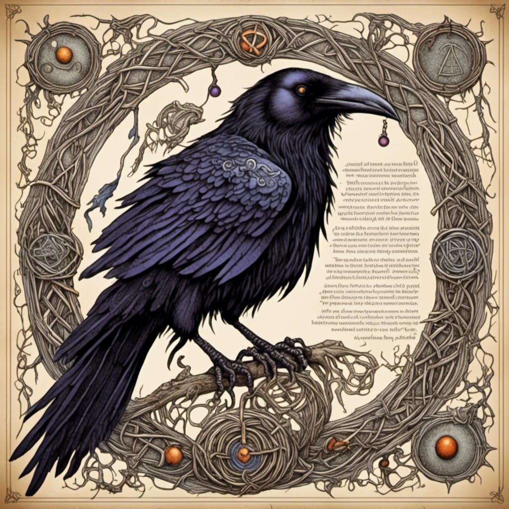 Raven Familiar in Celtic Knotwork Illustration