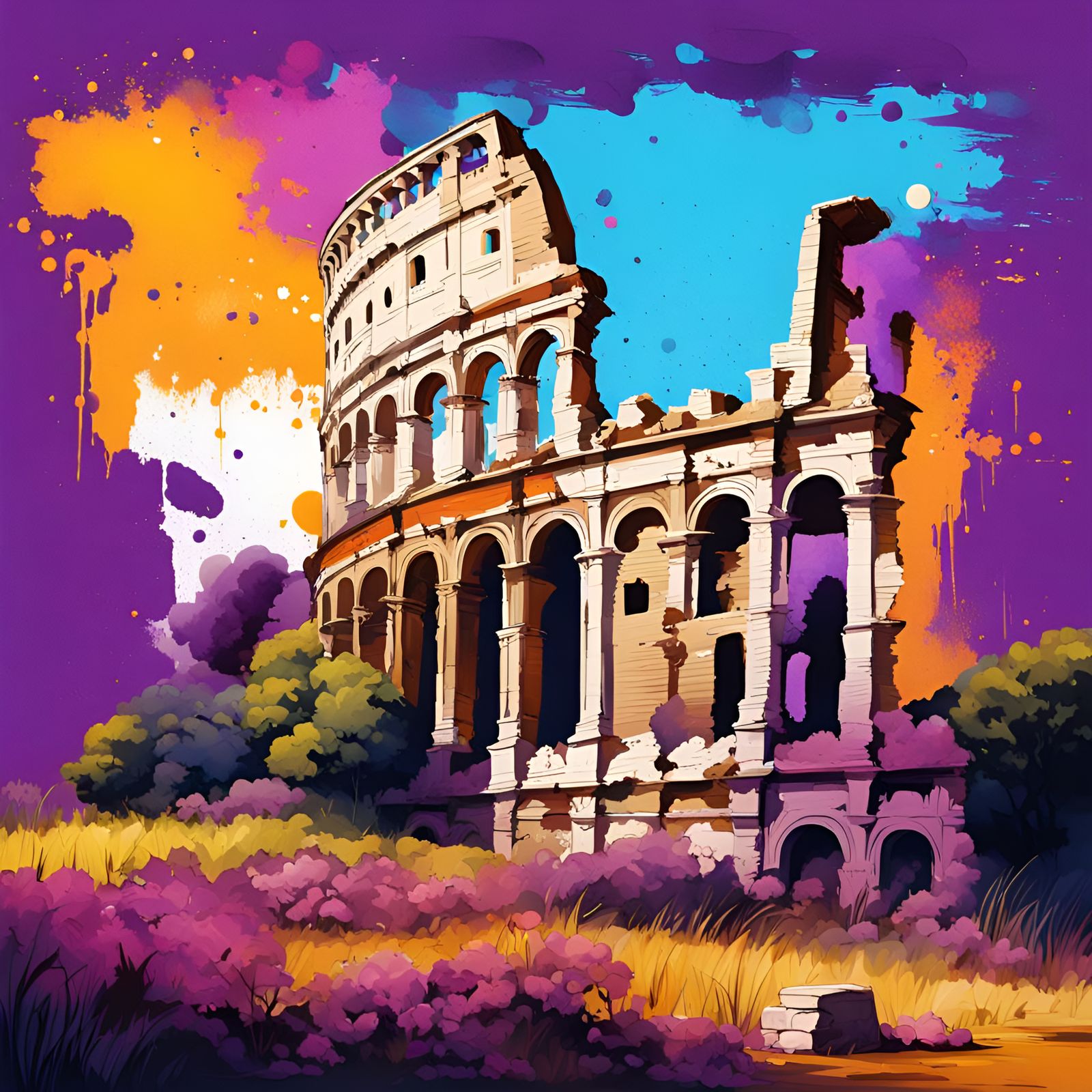 Ancient Roman Ruins with Graffiti Art