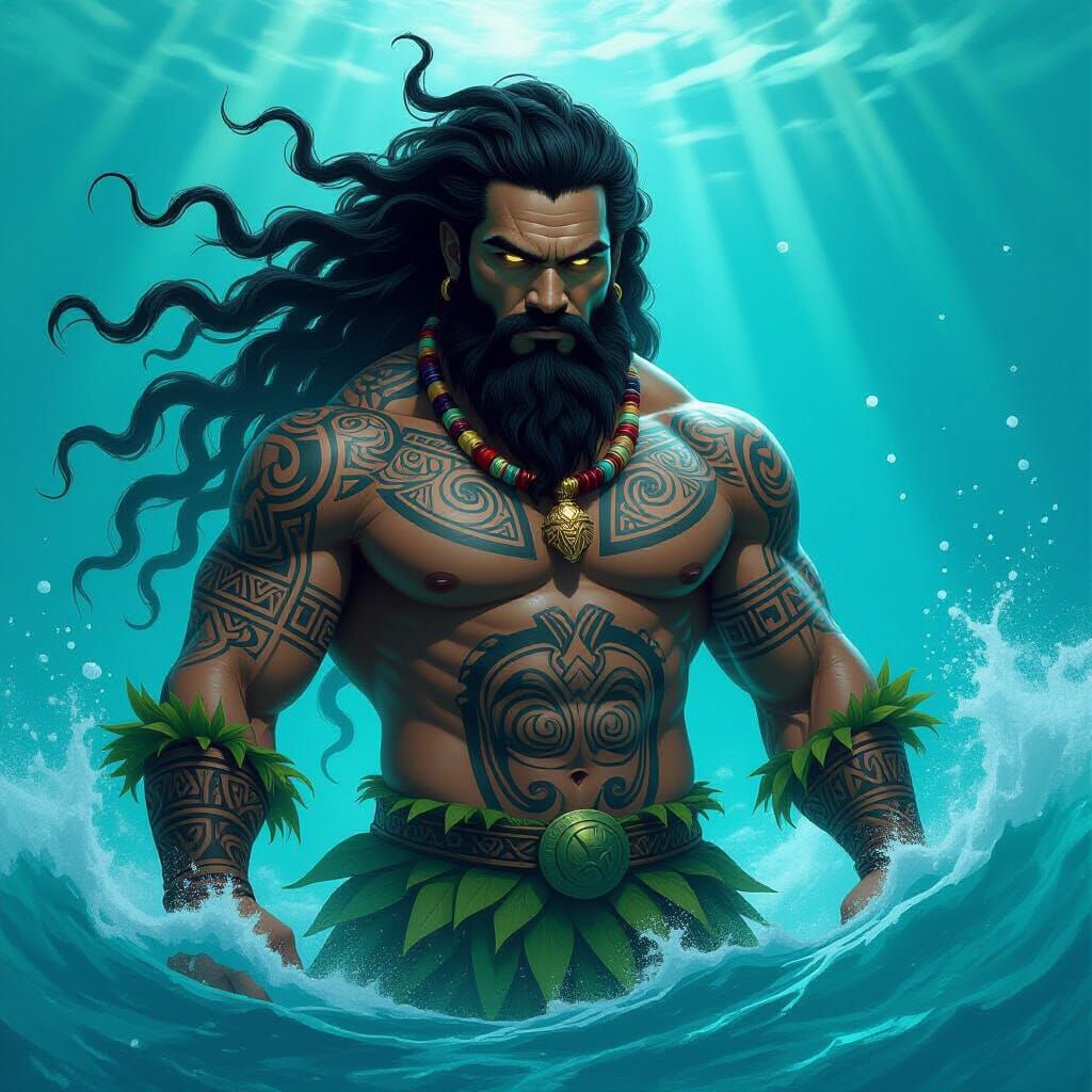 Polynesian Sea God with Maori Tattoos