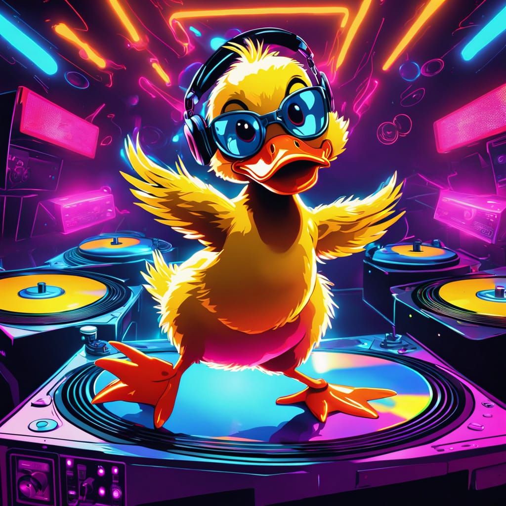 Dancing Duckling Spins to Hip Hop Beats in Neon
