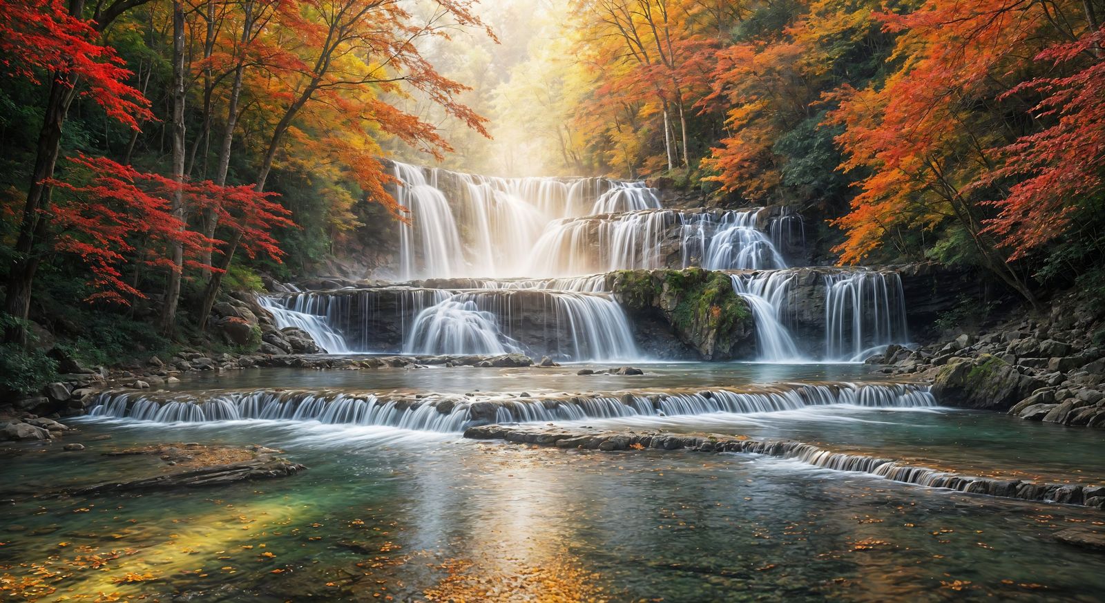Autumn Waterfalls in Impressionist Style