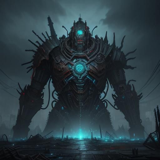 Electrified Golem: Apocalyptic Industrial Dark Fantasy Sculp...