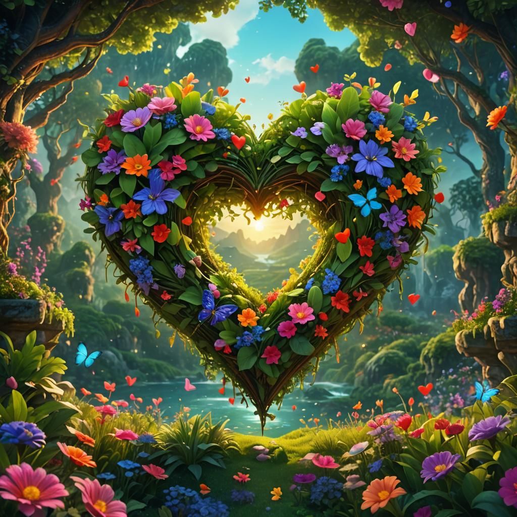 Glowing Heart in Dreamlike Fantasy Landscape