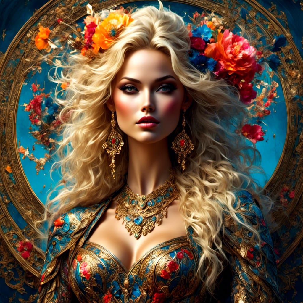 Woman with Arabesque Tattoos in Digital Art Style