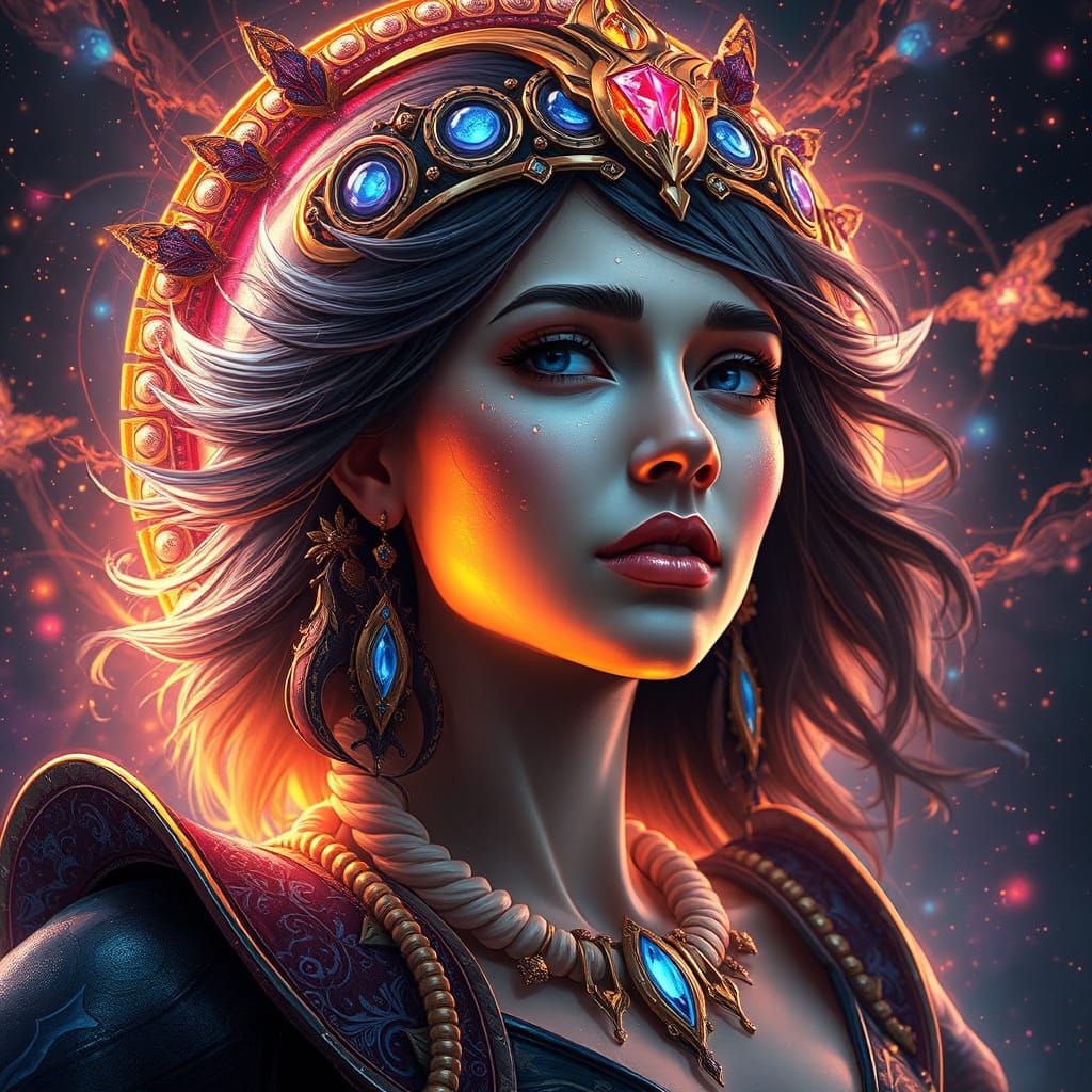 Cosmic Goddess Portrait in Hyperdetailed Style