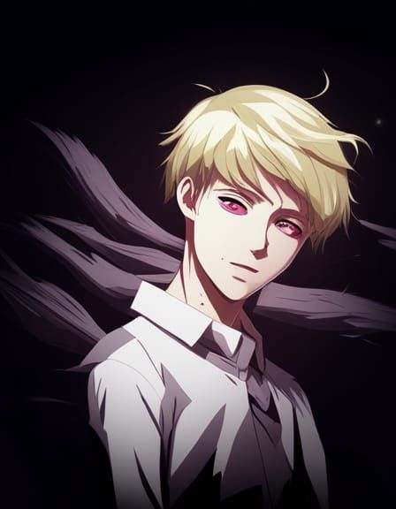 Blond Boy with Pink Eyes in Tokyo Ghoul Style