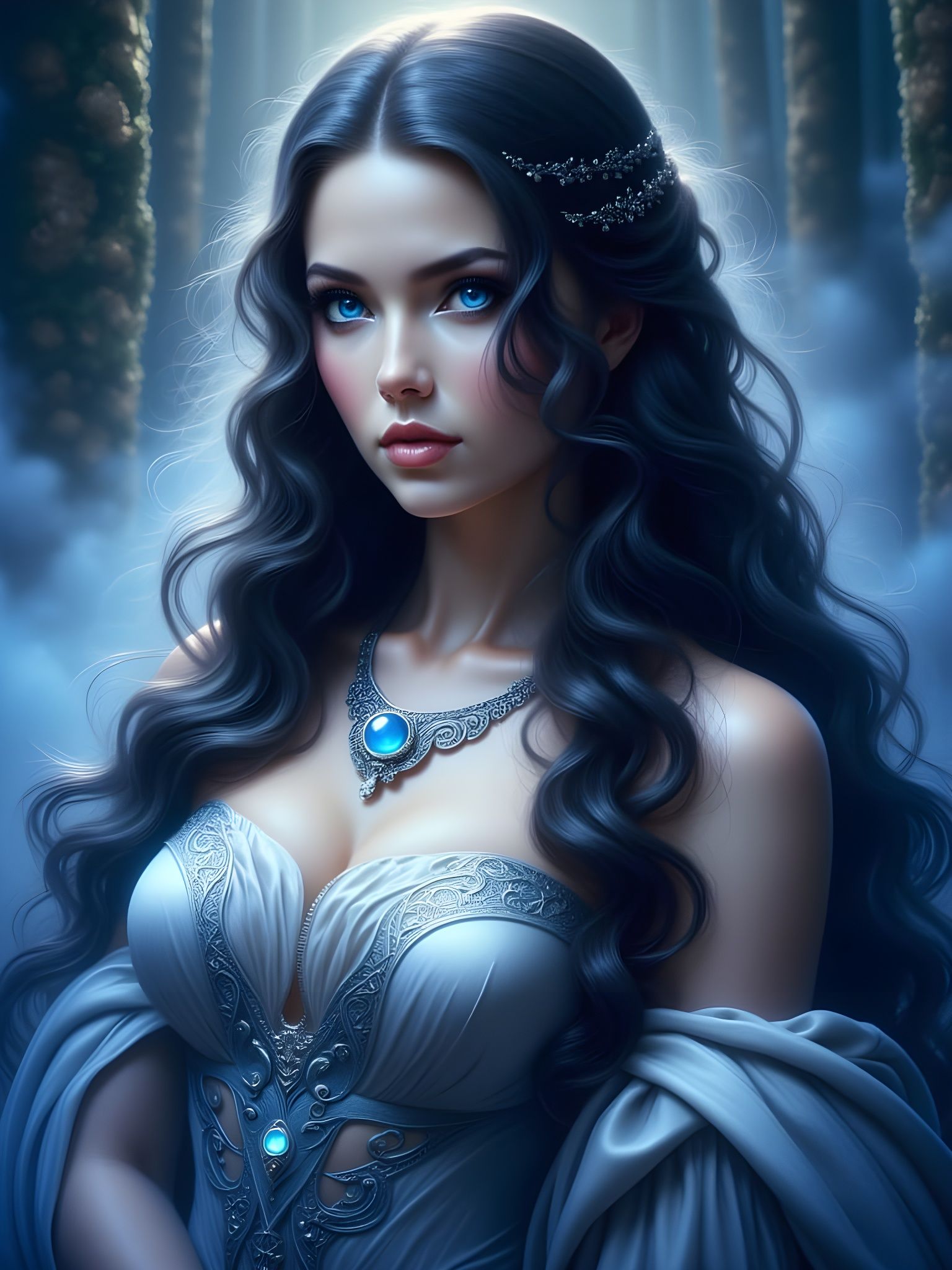 Ethereal Norse Goddess in Silver and Sapphire