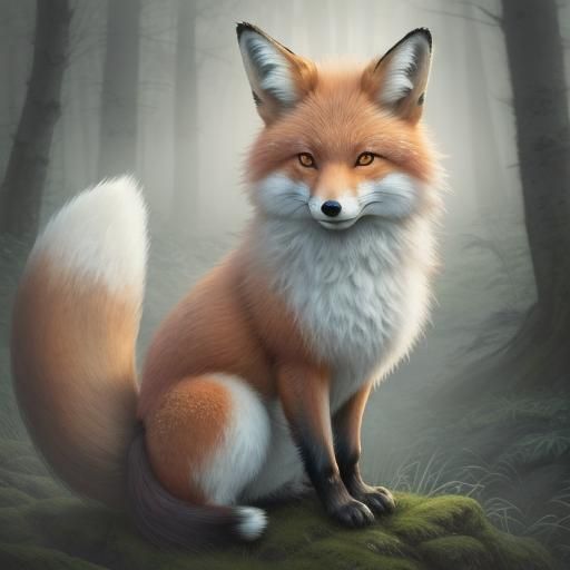 Serene Nine-Tailed Fox in Japanese Watercolor Style