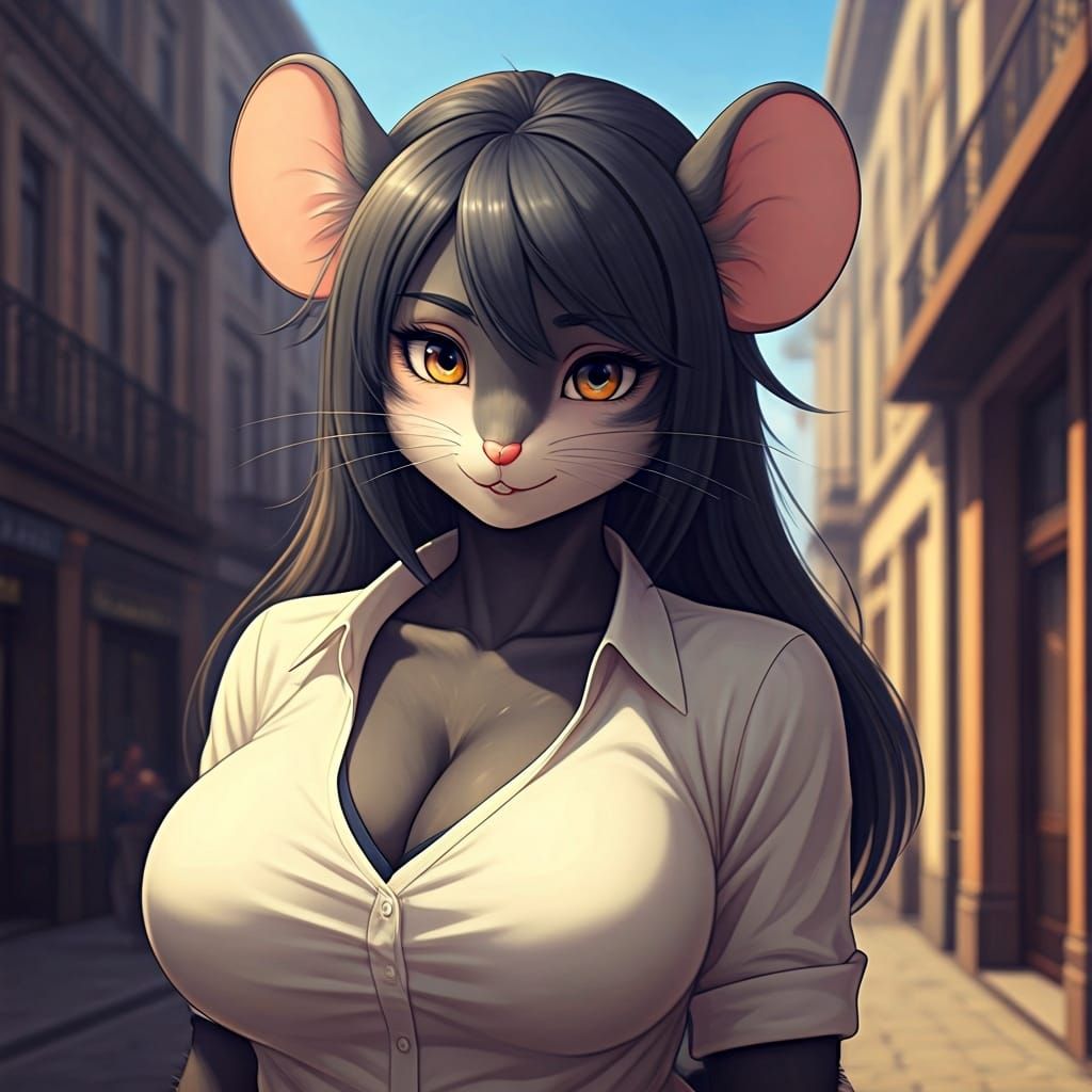Shy Anthro Mouse Portrait in Anime Style