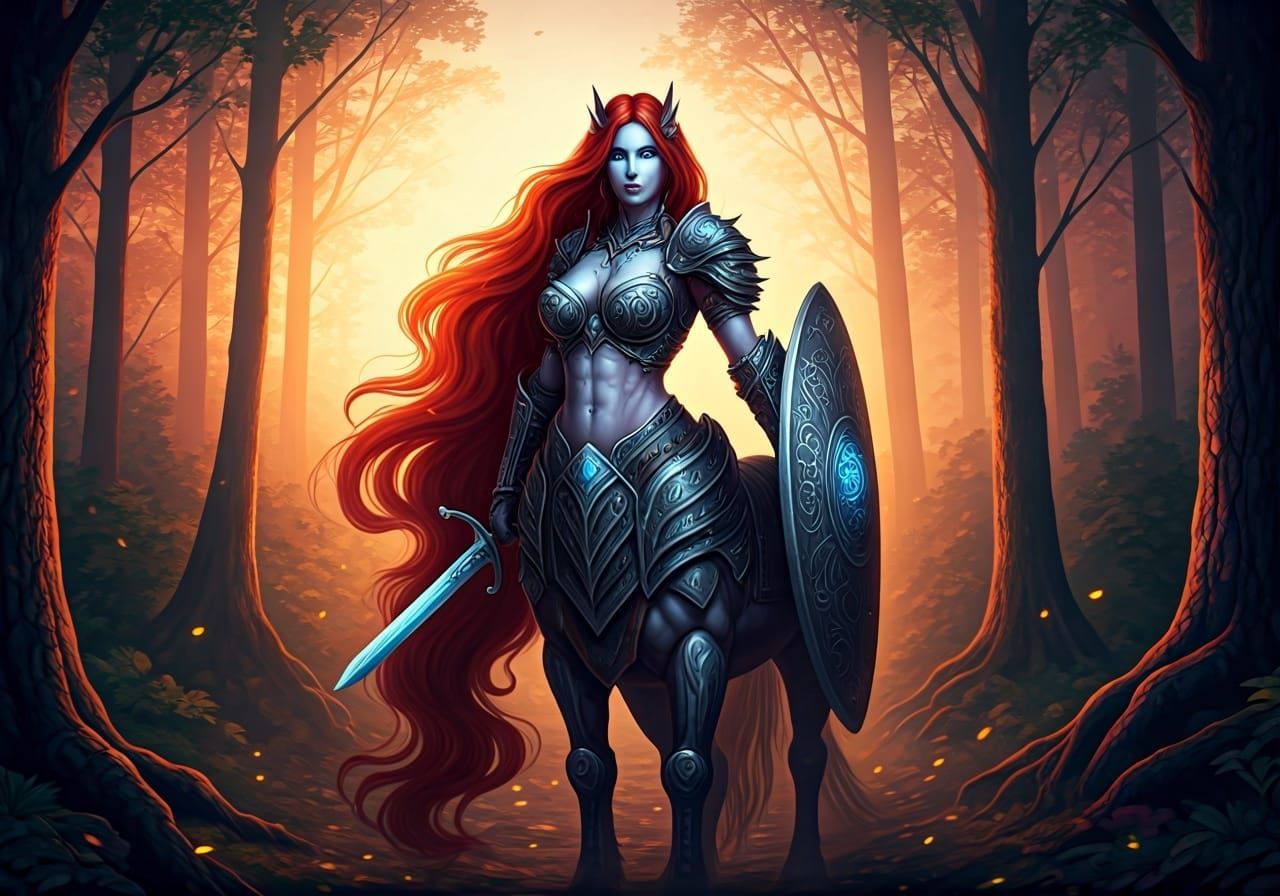 Mystical Centaur Warrior in Enchanted Forest