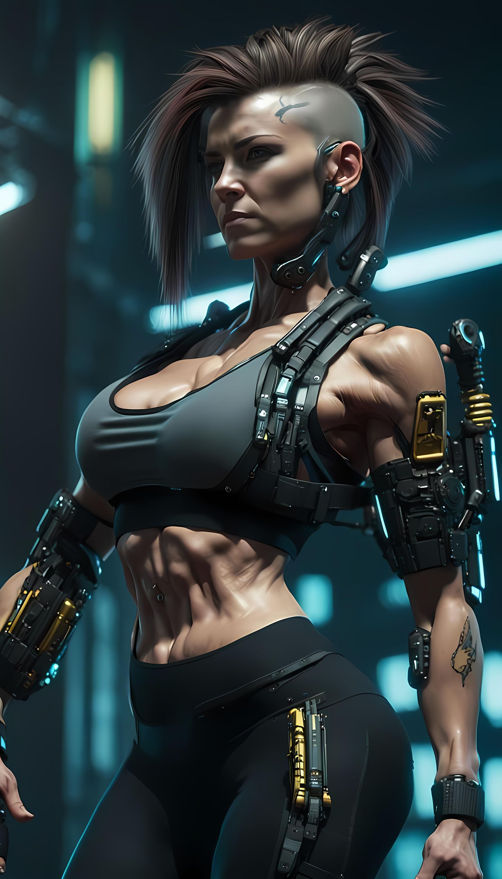 Cyberpunk Woman Tests Her Mechanical Arms