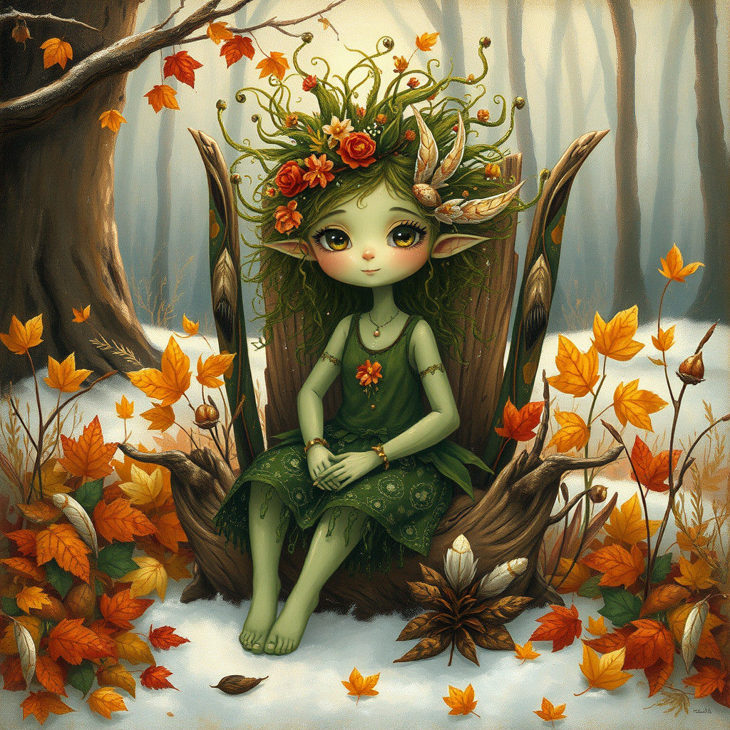 Enchanted Forest Spirit on Leaf Throne