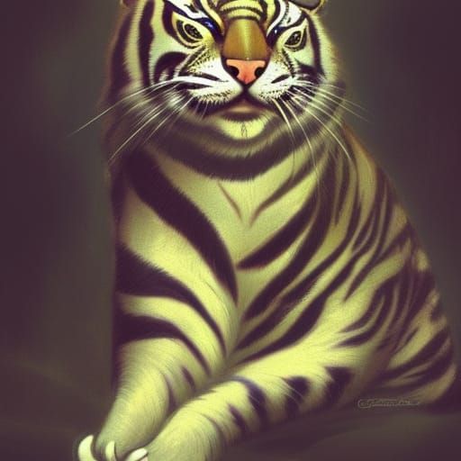 Cat Nap on a Saber-Toothed Tiger, Digital Art