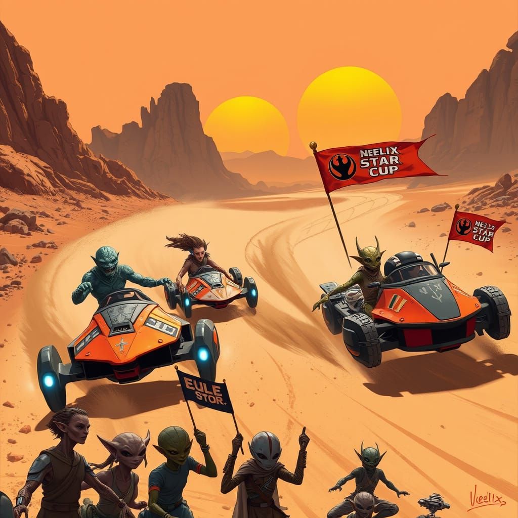 Thrilling Pod Racing Tournament on a Desert Planet