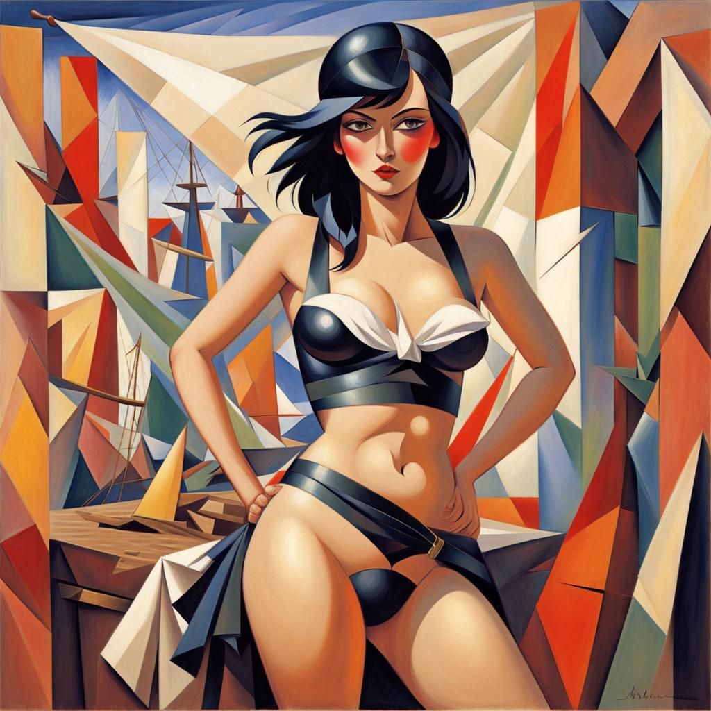 Cubist Female Pirate in Skimpy Attire
