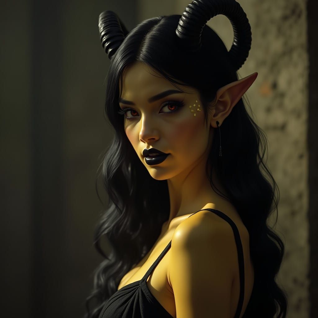 Ethereal Tiefling Goddess in Cinematic Splendor