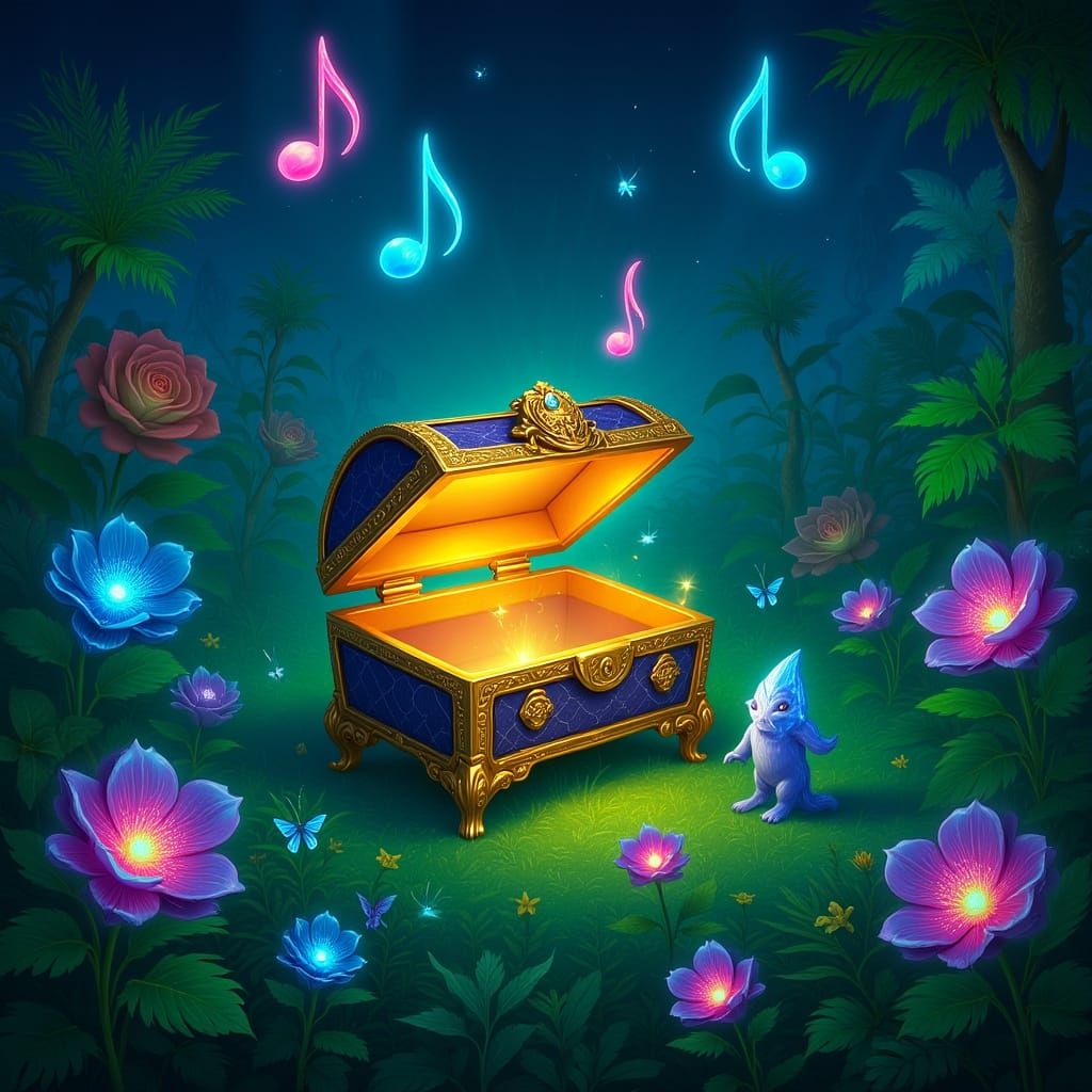 Jeweled Treasure Chest in Bioluminescent Alien Jungle