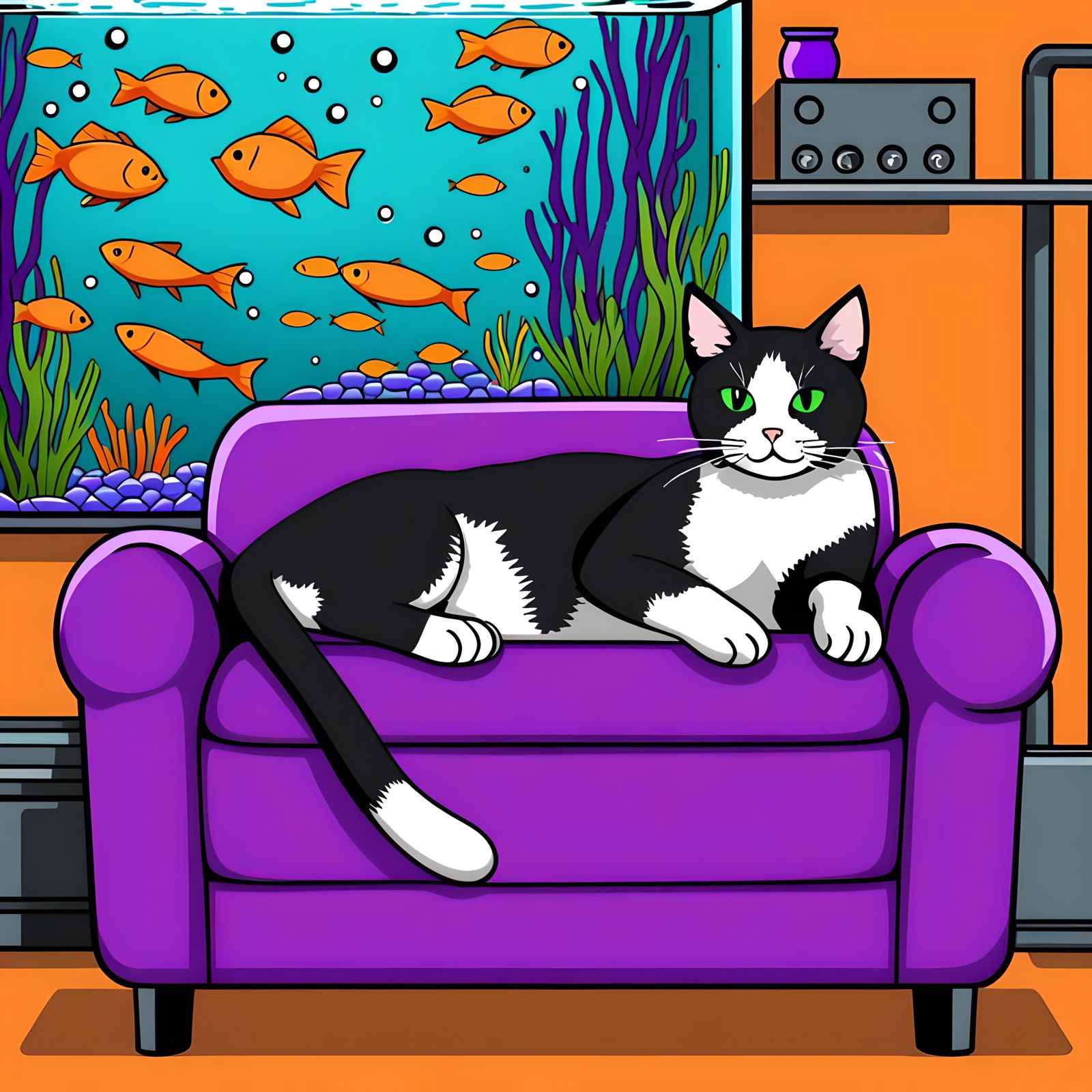 Mosaic Digital Art of Cat Relaxing on Couch