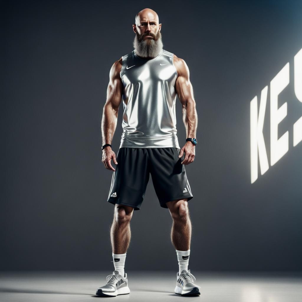 Silver Clad Hairy Athlete with Epic Beard