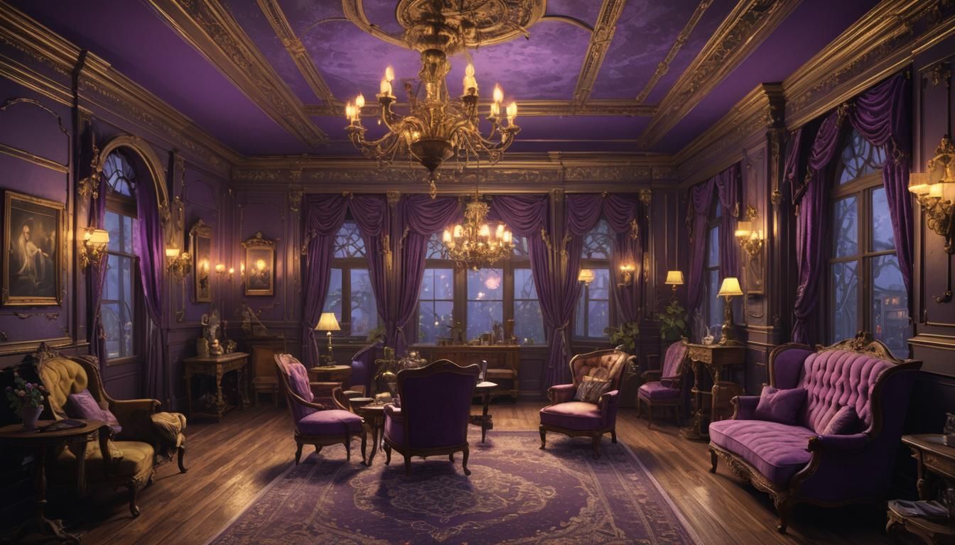 Victorian Parlor at Night: Dark Fantasy Concept Art