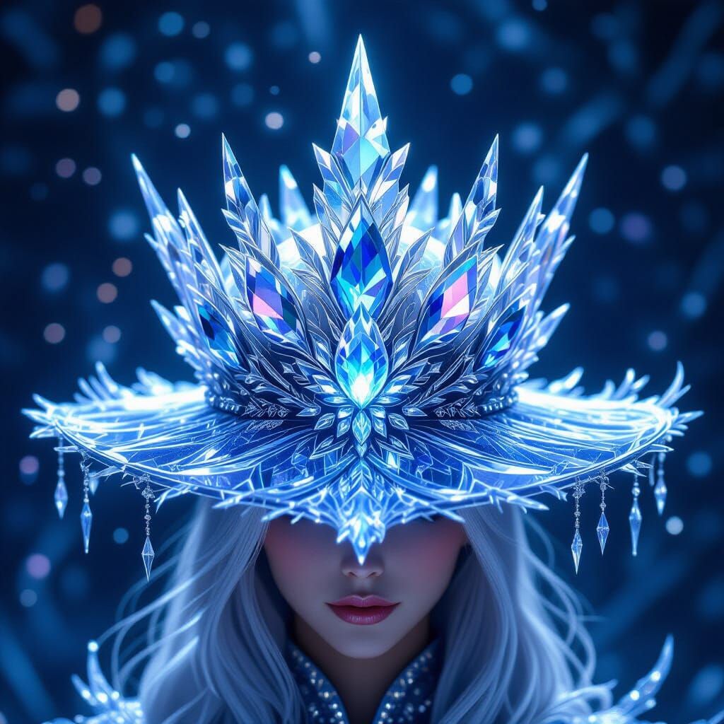Crystal Ice Crown Hat with Ethereal Glow