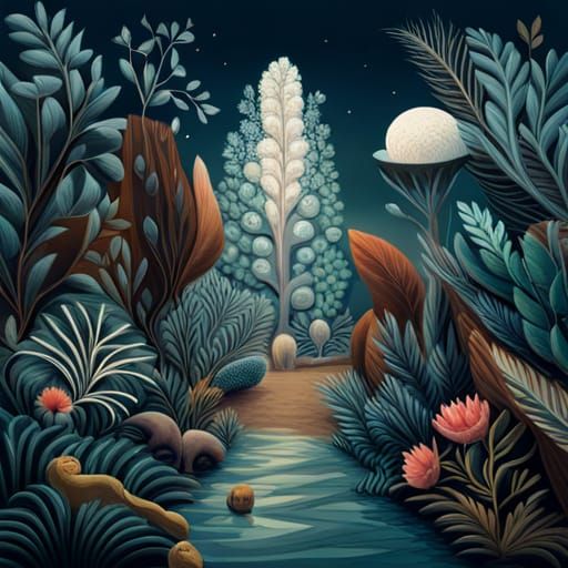 Surrealist Enchanted Forest Illustration in Vintage Style