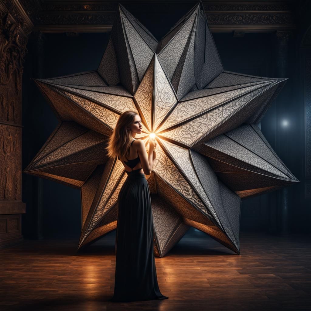 Woman Holding a Giant Star in Hyperrealistic Style