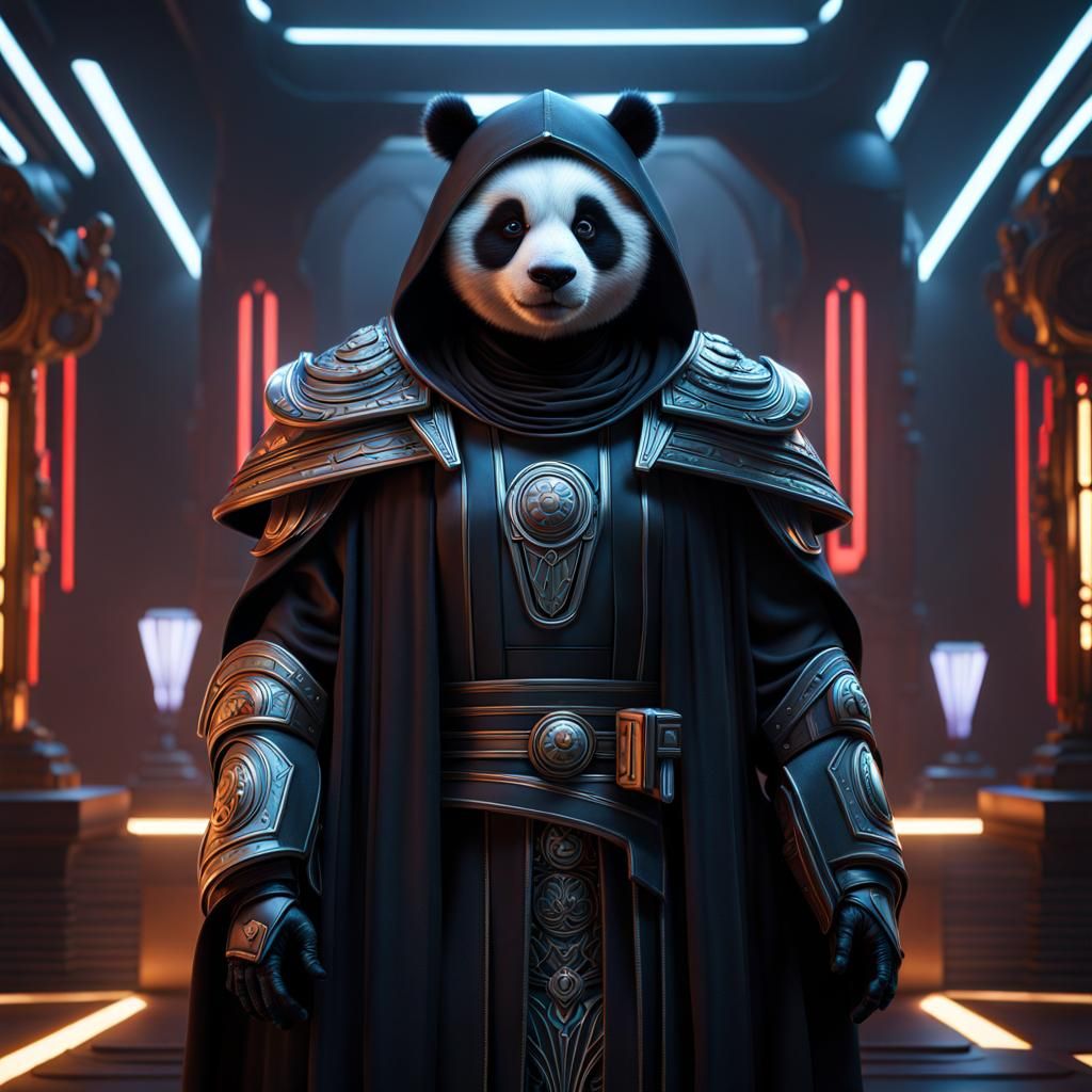Panda Sith Lord in a Futuristic Renaissance Painting