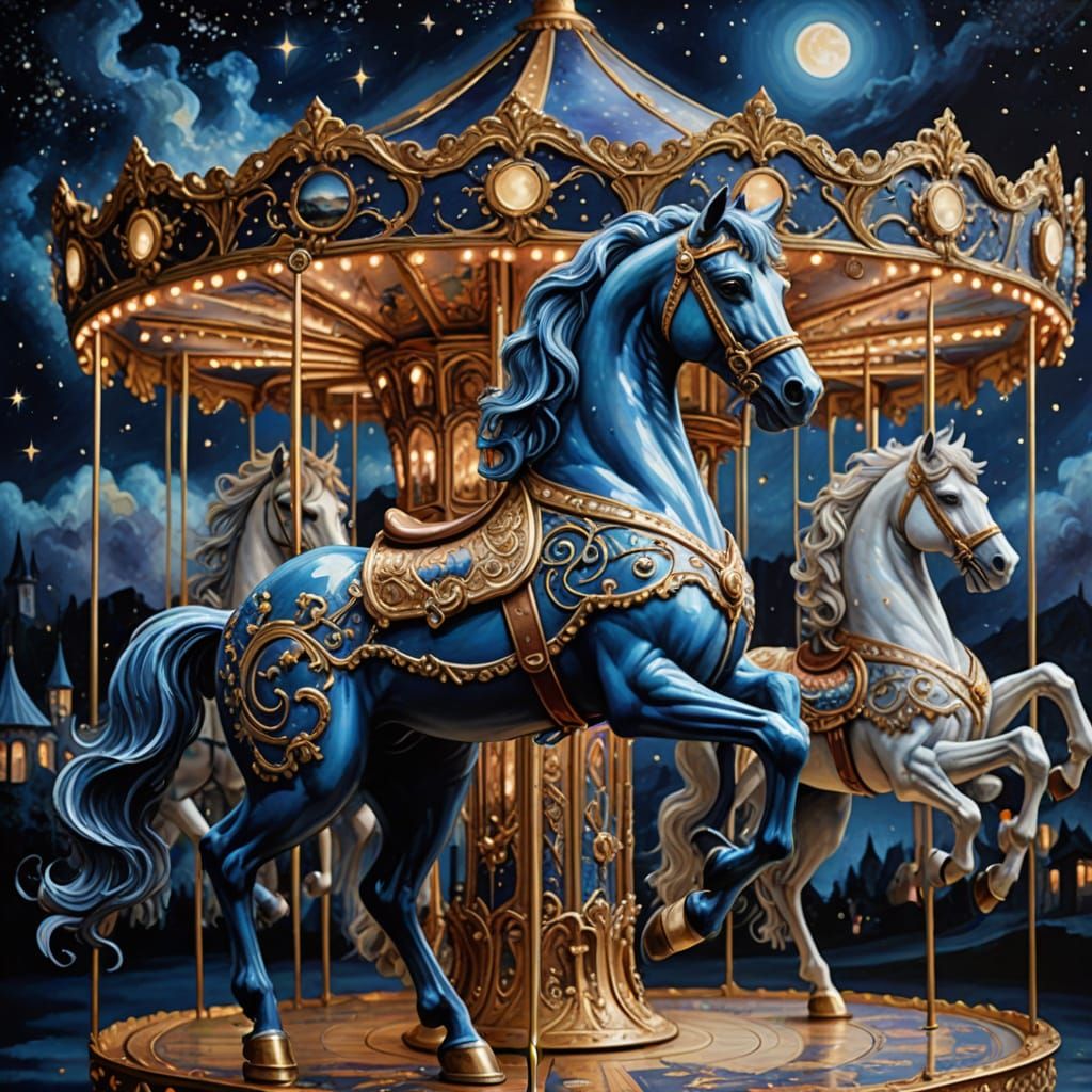 Enchanted Gilded Carousel Under Starry Night Sky
