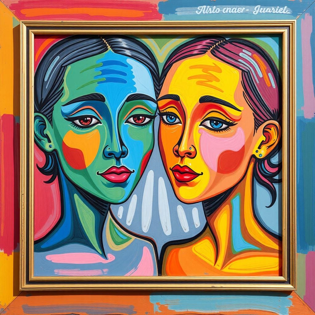 Cubist Rainbow Twins in Harmony