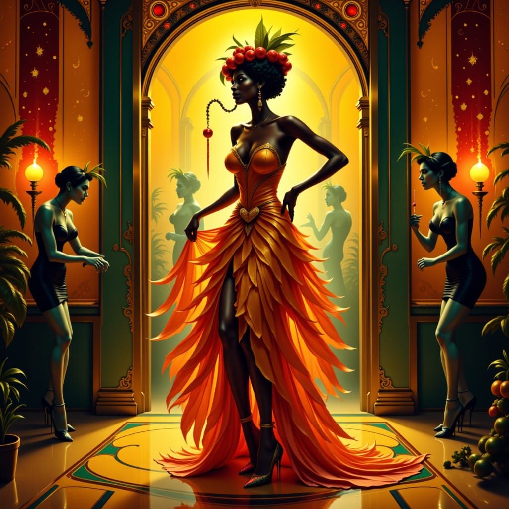 Josephine Baker in Exotic Fruit Costume, Art Deco Style