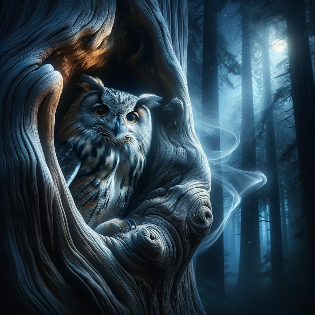 Majestic Owl in Moonlit Forest