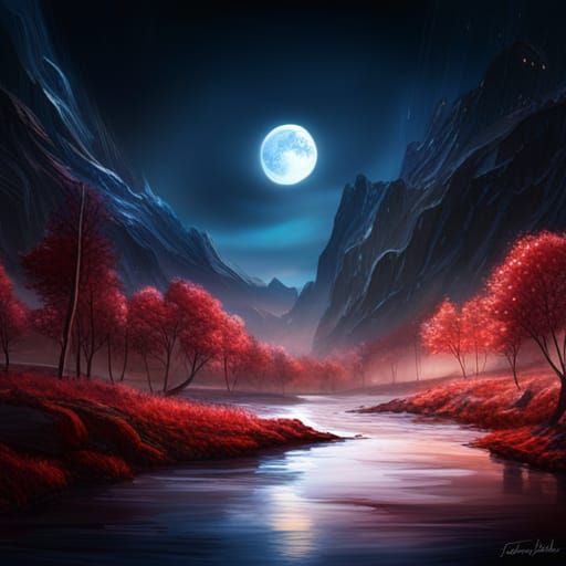 Mystic Moon and Star Showers in Watercolor