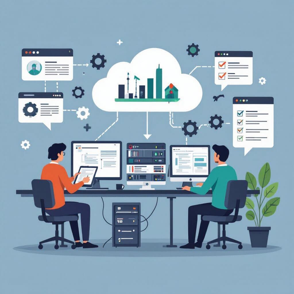 IT Outsourcing: Remote Team & Local Support in Flat Vector S...