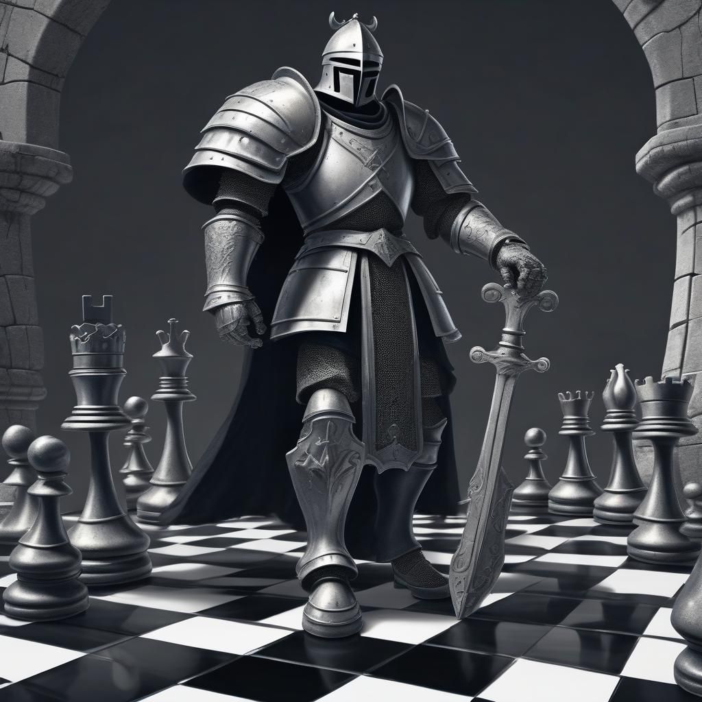 Elegant Fantasy Knight on Chessboard